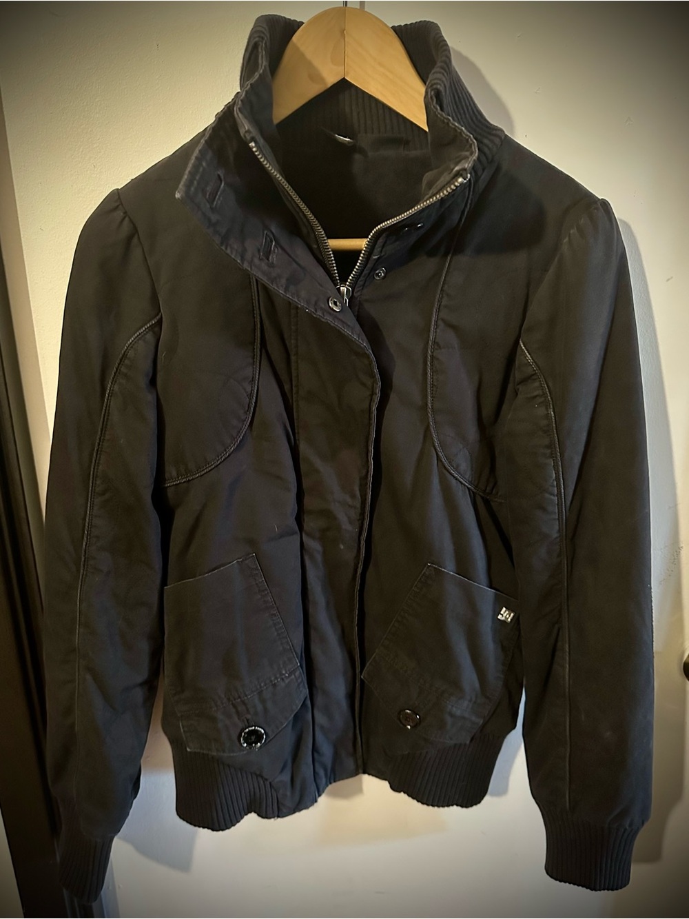 DC Men's Black Bomber Jacket with Ribbed Collar